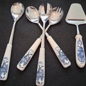 Henri Willig Holland Delft Blue Serving Set - 5pc Handpainted Windmill Design